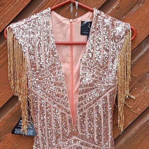 NWT Beautiful Rare London Limited Edition Fringe Sequin Plunge Mini Dress. - Picture 1 of 8